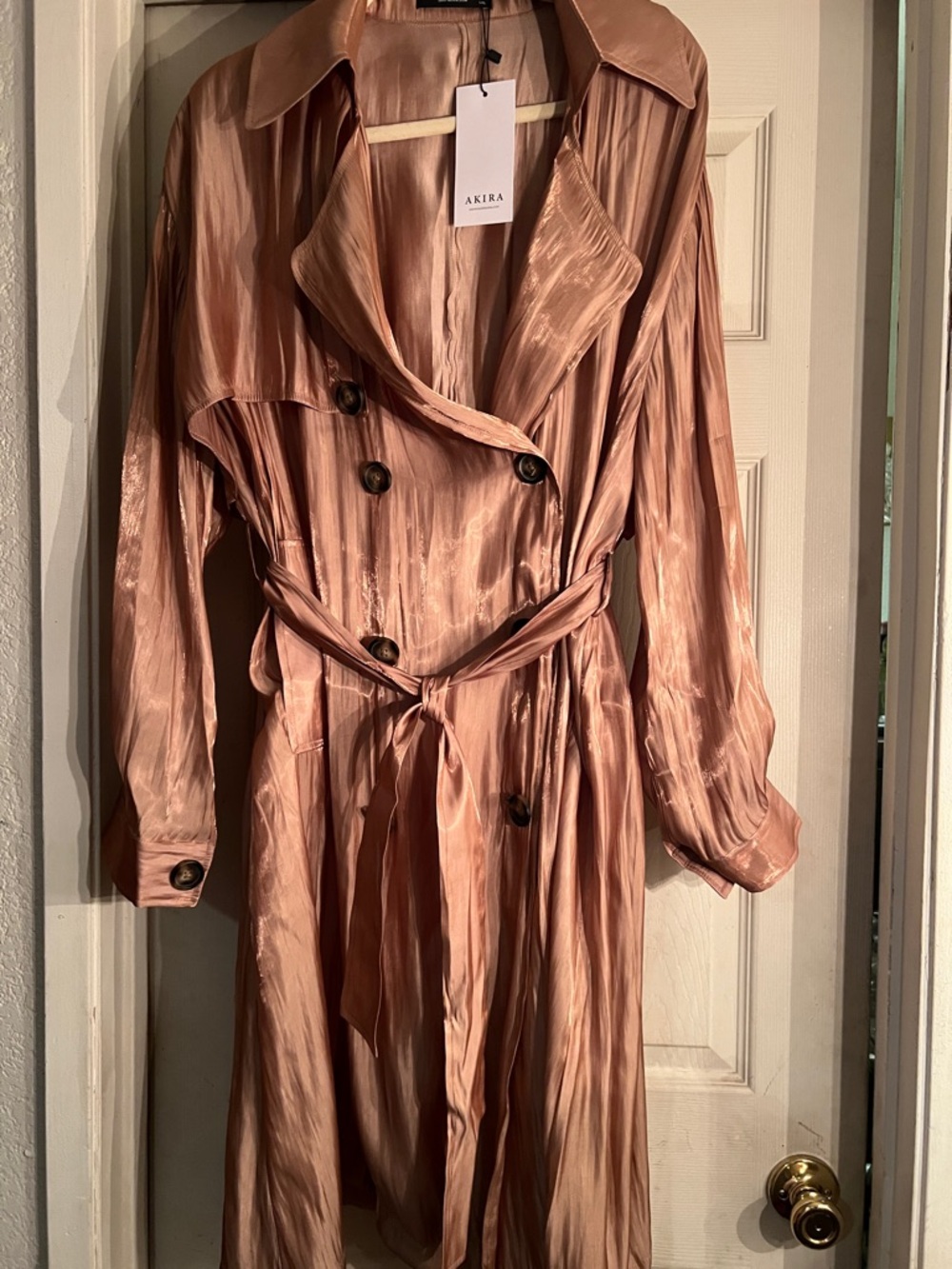 AKIRA Satin Trench Coat in Rose - Picture 6 of 6